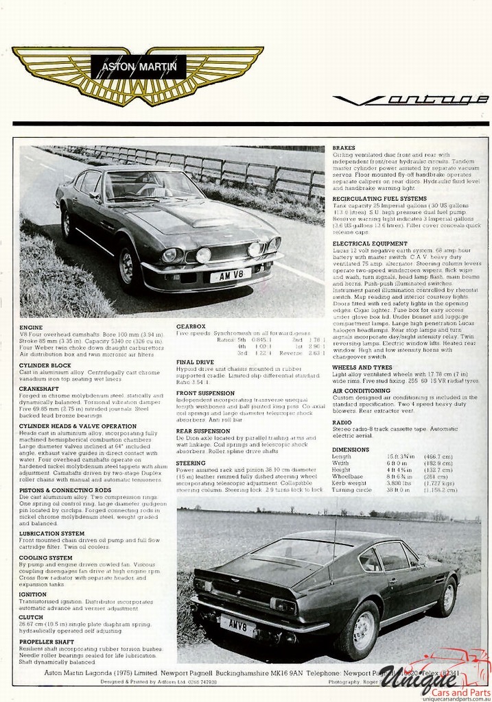 1977 Aston Martin Vantage Brochure Page 2